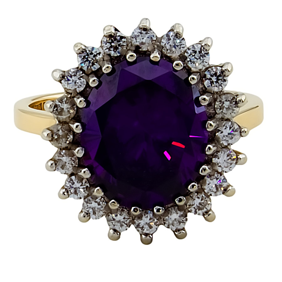 9ct Gold Amethyst / Cubic Zirconia Cluster Ring size Q
